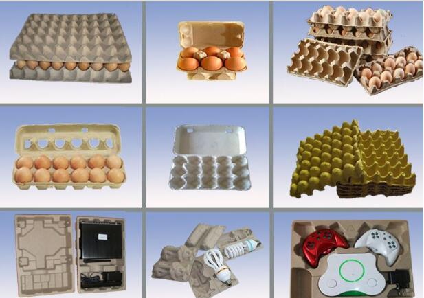 同一台设备,更换模具,可以生产各种各样的纸托盘产品,如蛋托,蛋盒